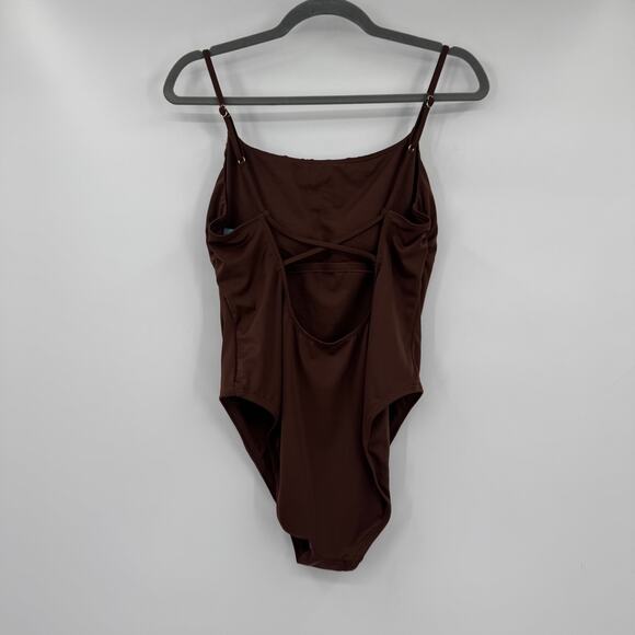 NWT Shade & Shore Dark Brown X Back One Piece Strappy Open Back Swimsuit Large - Picture 4 of 7